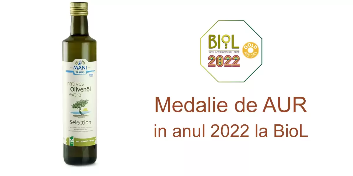 Medalie de AUR in 2022 la BioL pentru uleiul bio Mani Selection