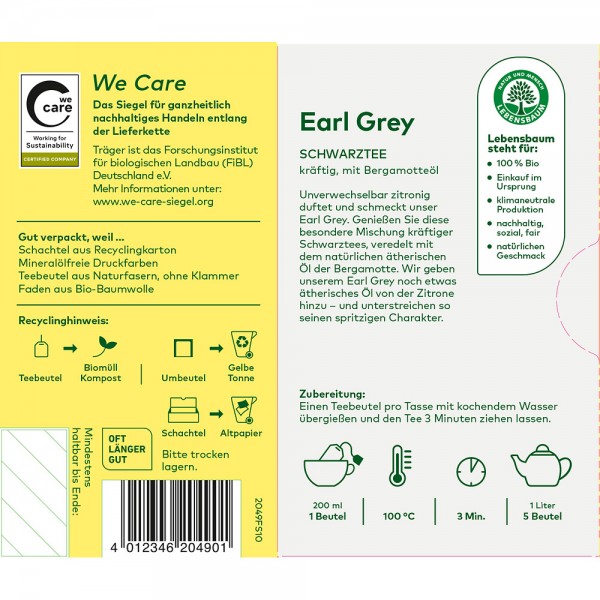 Ceai negru Earl Grey x20 plicuri bio Lebensbaum