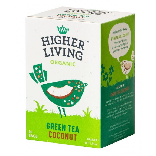 Ceai verde cu cocos 20 plicuri bio Higher Living