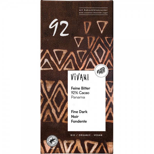 Ciocolata amaruie 92% cacao si zahar de cocos VEGANA bio Vivani