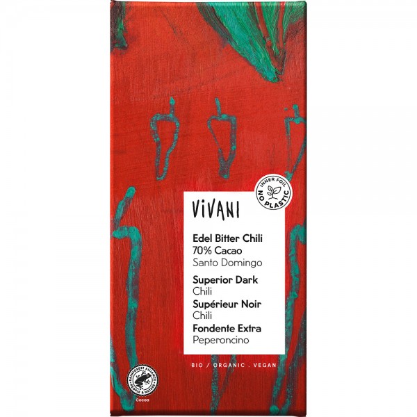 Ciocolata amaruie cu cacao 70% si chili bio Vivani