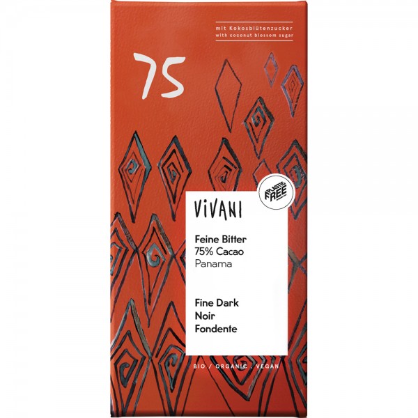 Ciocolata amaruie fina cu 75% cacao Panama bio Vivani
