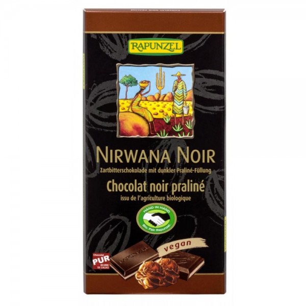 Ciocolata Nirwana neagra cu praline 55% cacao, vegana bio Rapunzel