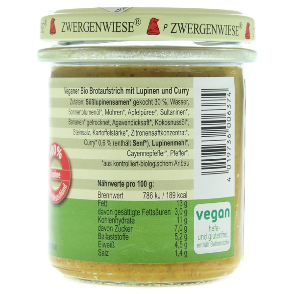 Lupi Love crema tartinabila din lupin si curry fara gluten bio Zwergenwiese