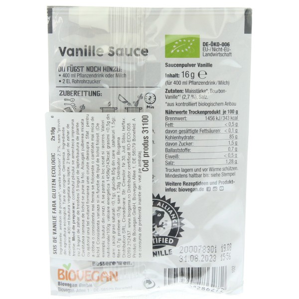 Mix pentru sos de vanilie fara gluten bio Biovegan