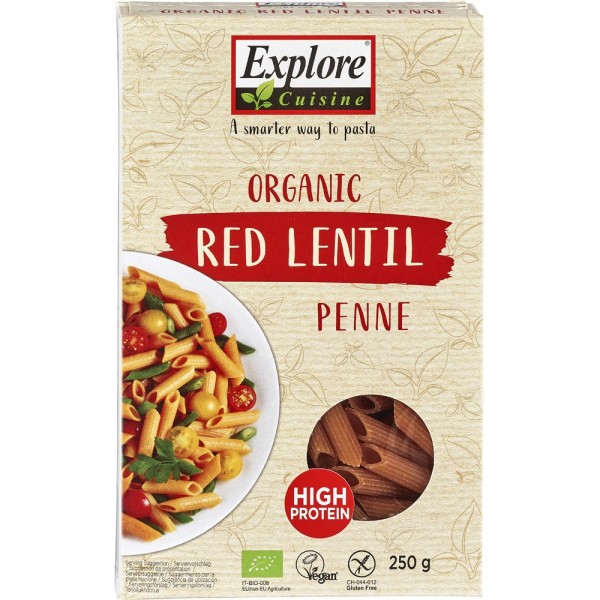 Penne proteice din linte rosie, fara gluten bio Explore Cuisine
