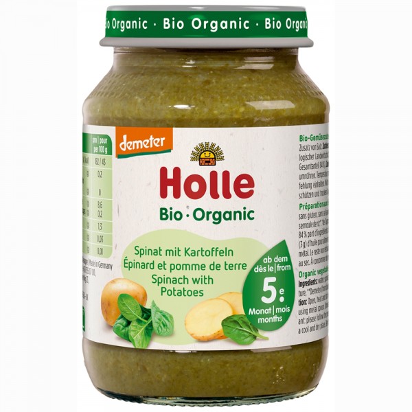 Piure din spanac si cartofi pentru copii, fara gluten, +5 luni bio Holle