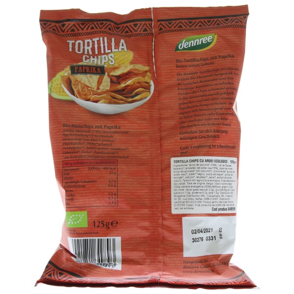 Tortilla chips cu ardei bio Dennree