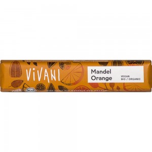 Baton de ciocolata cu migdale, portocale si bautura de orez bio Vivani