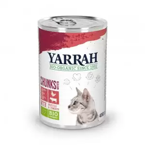 Bucati de hrana cu carne de pui si vita pentru pisici Yarrah