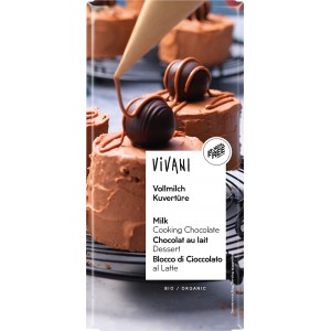 Ciocolata cuvertura cu lapte integral bio Vivani