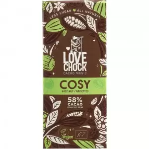 Ciocolata vegana cu 58% cacao, bautura de orez si alune bio Lovechock
